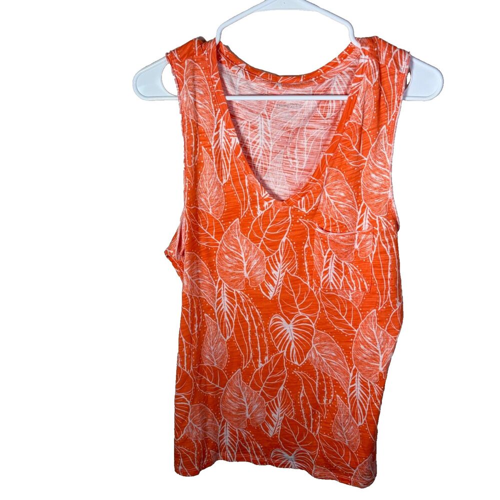 Dept 222 Tank Top Women's Large V-Neck Orange Floral Sleeveless Casual Shirt